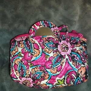 Vera Bradly pink floral makeup bag with attached mirror